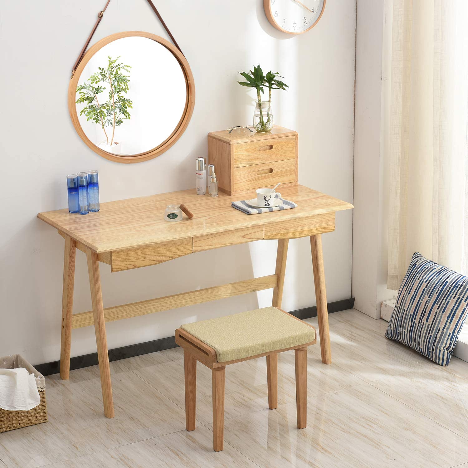 CARLA HOME Hanging Wall Mirror 45cm - Solid Bamboo Frame and Adjustable Leather Strap for Bathroom and Bedroom, Vanity Mirror, Makeup Mirror, Face Mirrors, Wall Shelf Mirror (Round 45 cm) - Image 10