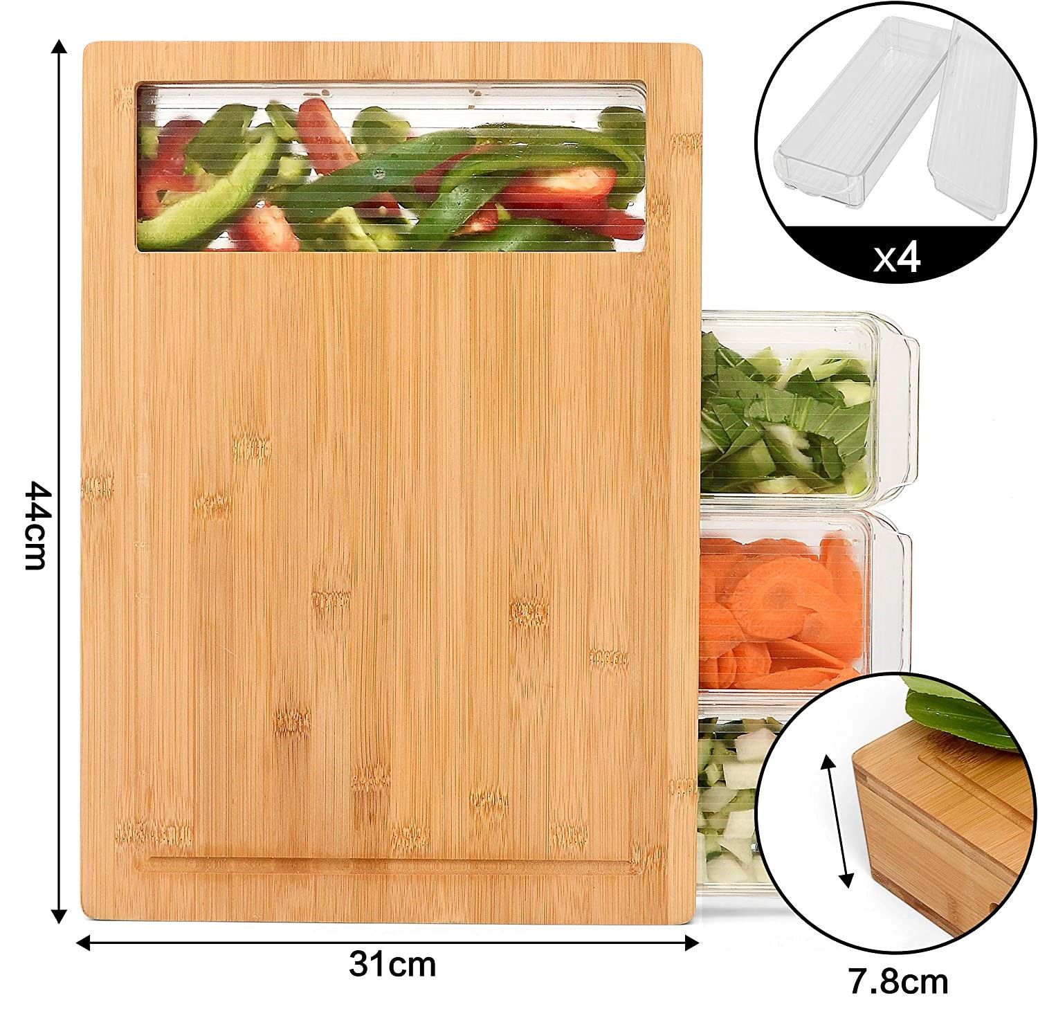 CARLA HOME Large Bamboo Cutting Board and 4 Containers with Mobile Holder gift included for Home Kitchen - Image 10
