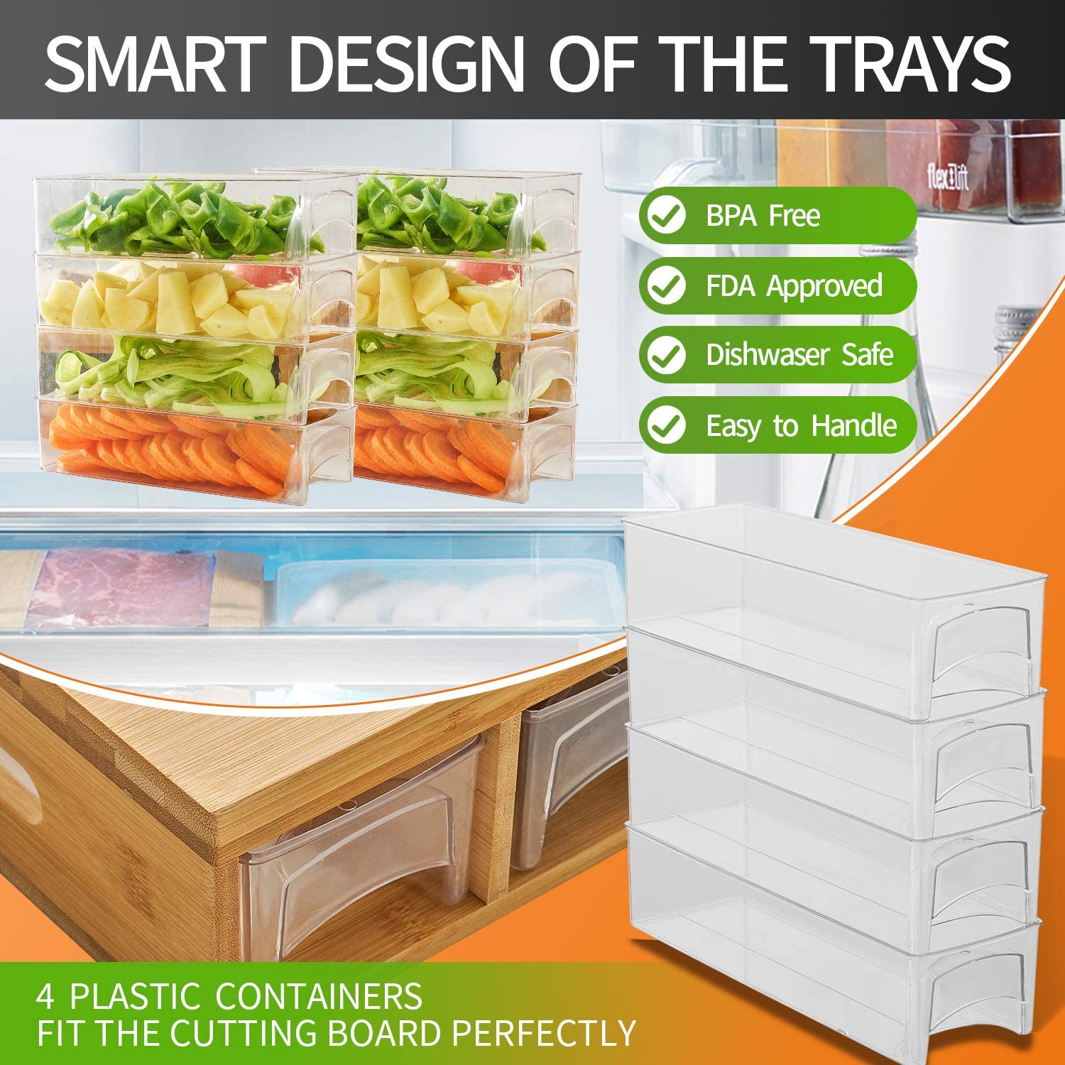 CARLA HOME Large Bamboo Cutting Board and 4 Containers with Mobile Holder gift included for Home Kitchen - Image 5