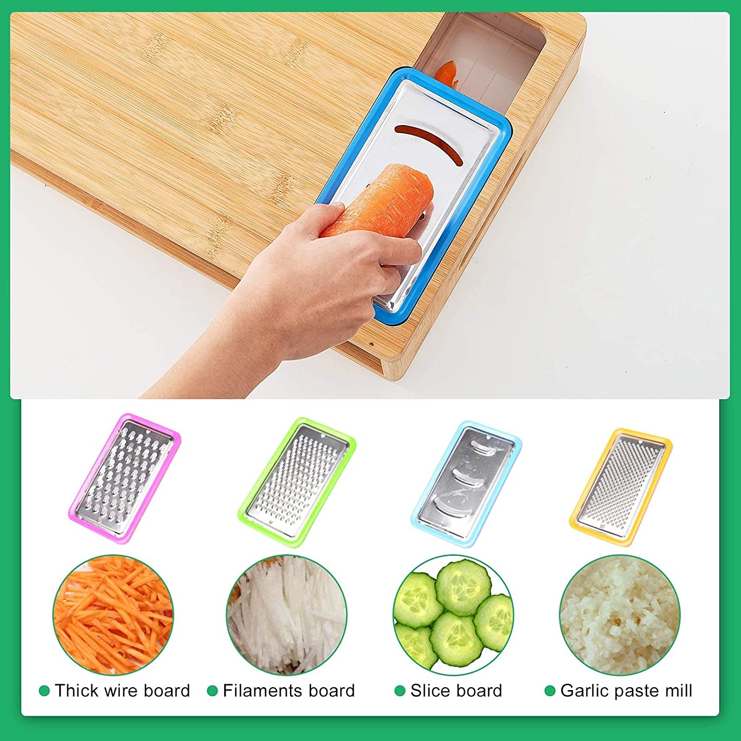 CARLA HOME Large Bamboo Cutting Board and 4 Containers with Mobile Holder gift included for Home Kitchen - Image 6