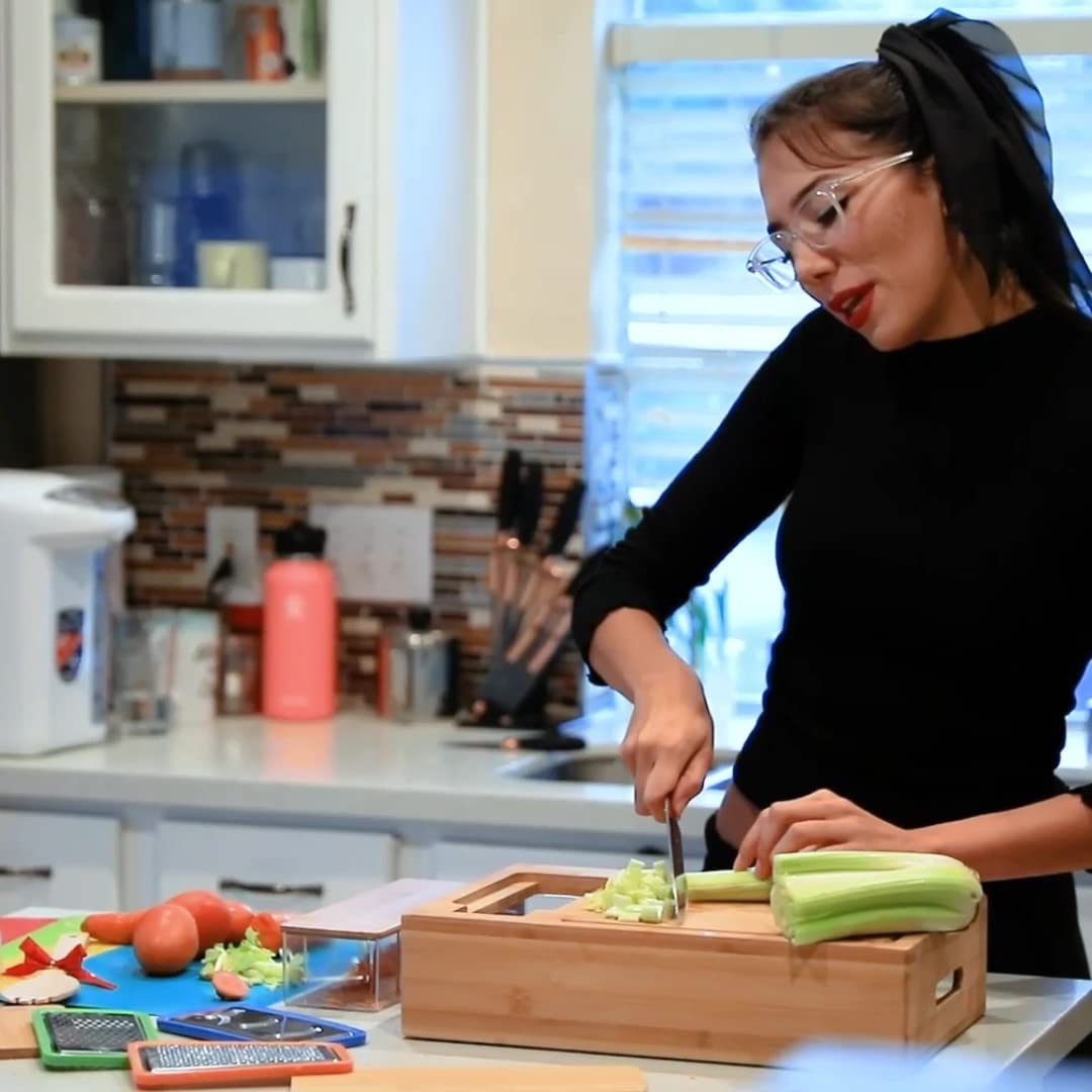 CARLA HOME Large Bamboo Cutting Board and 4 Containers with Mobile Holder gift included for Home Kitchen - Image 8