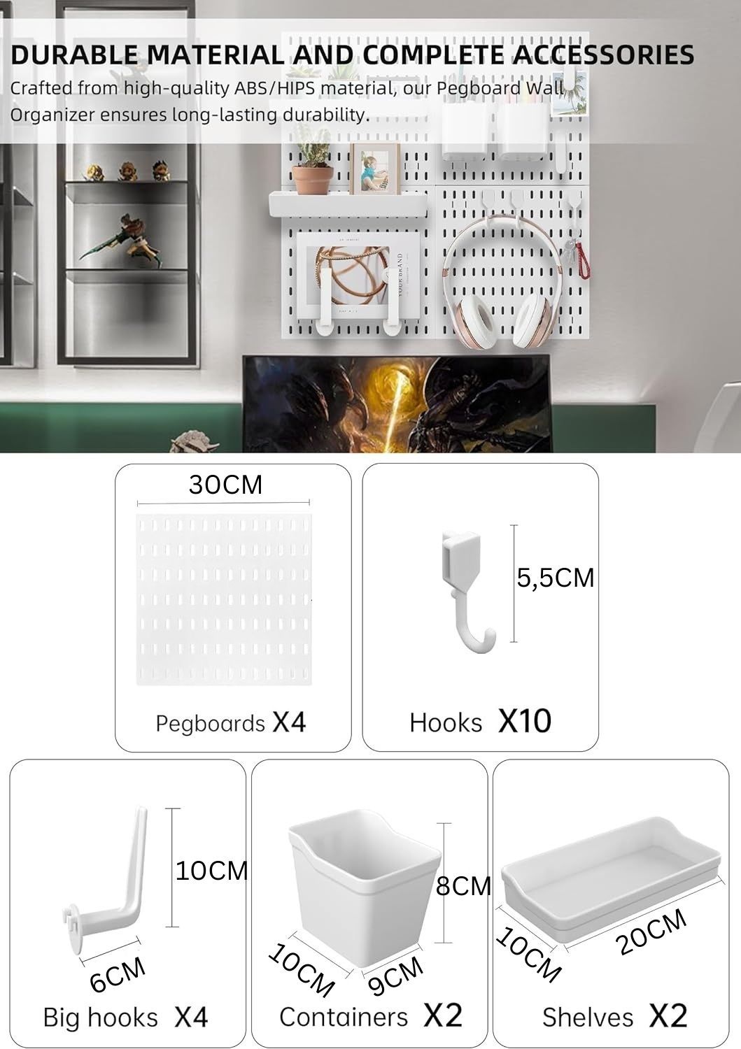 CARLA HOME Pegboard Combination Kit with 4 Pegboards and 18 Accessories Modular Hanging for Wall Organiser - Image 2