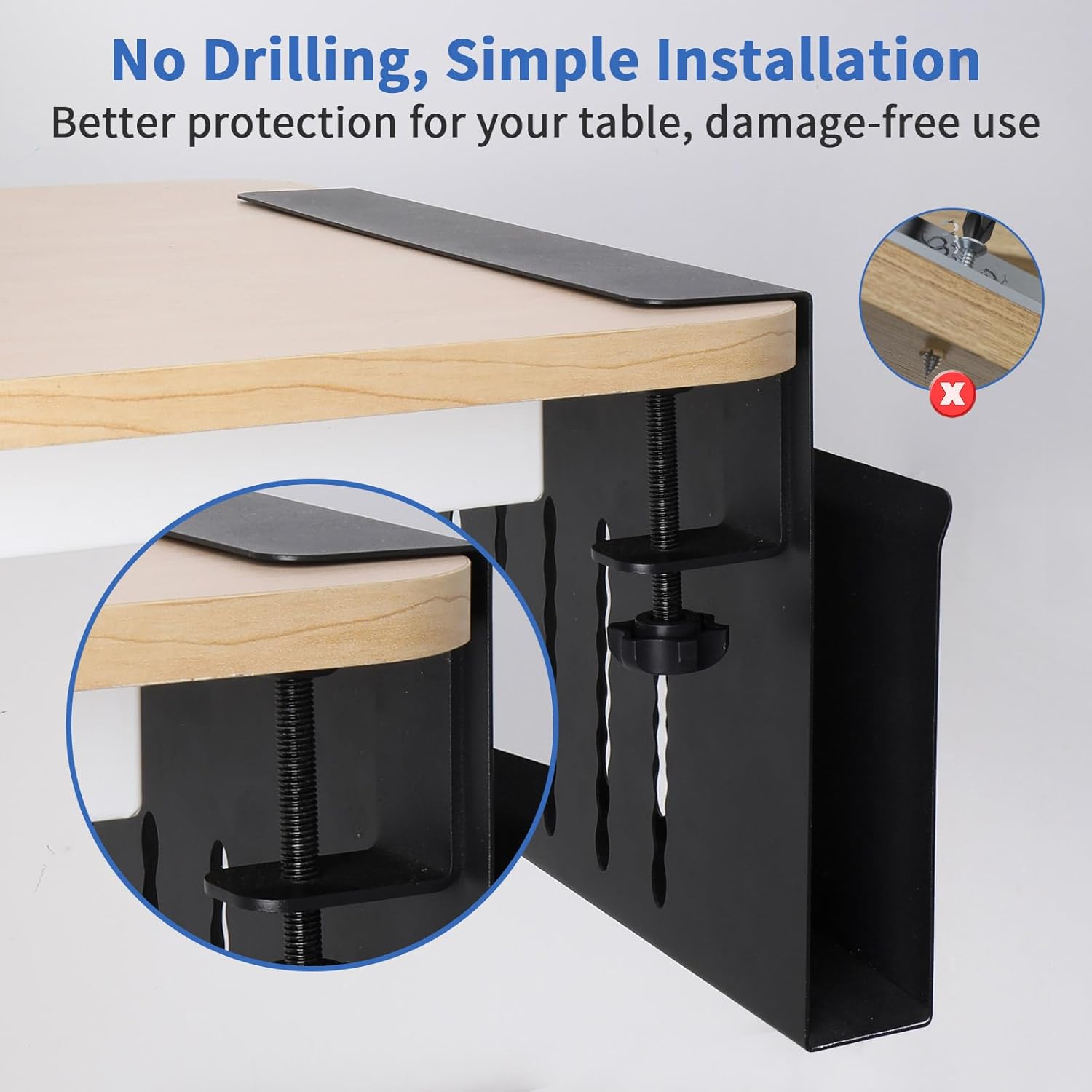 CARLA HOME Under Desk Side Laptop Holder Storage with No Drill Cable Management Tray and Pen Storage for Office and Home - Image 2