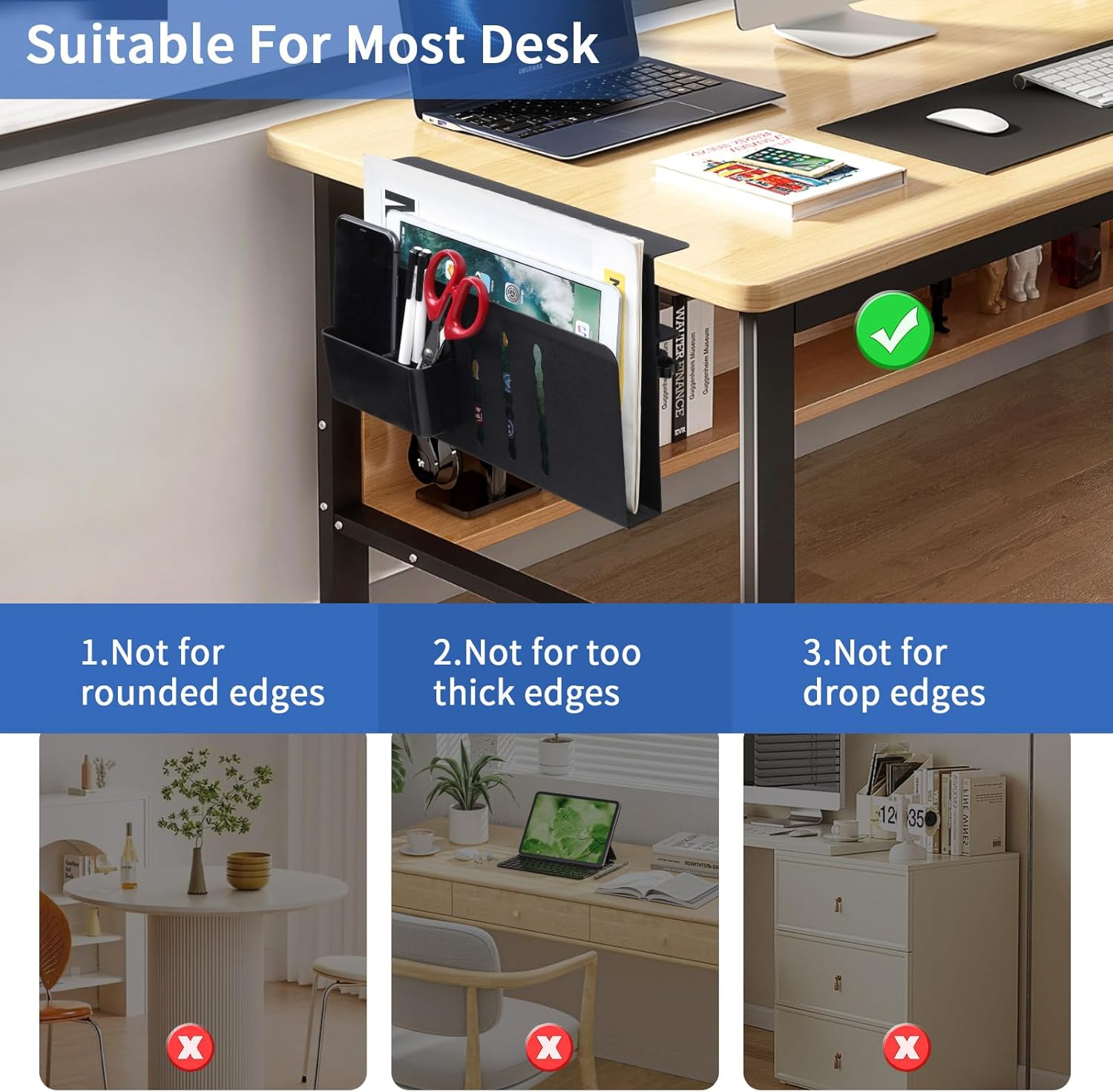 CARLA HOME Under Desk Side Laptop Holder Storage with No Drill Cable Management Tray and Pen Storage for Office and Home - Image 3