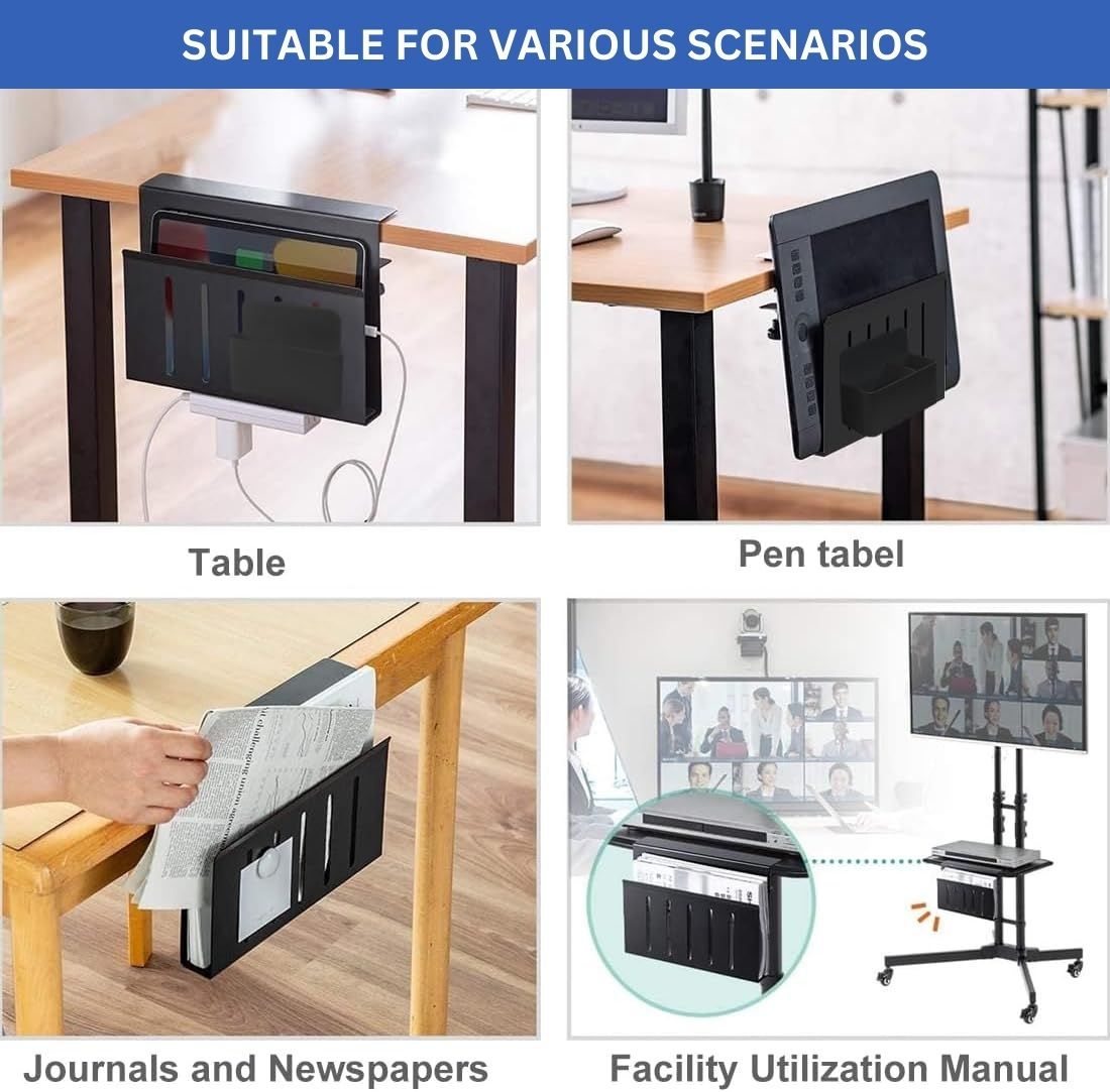 CARLA HOME Under Desk Side Laptop Holder Storage with No Drill Cable Management Tray and Pen Storage for Office and Home - Image 4