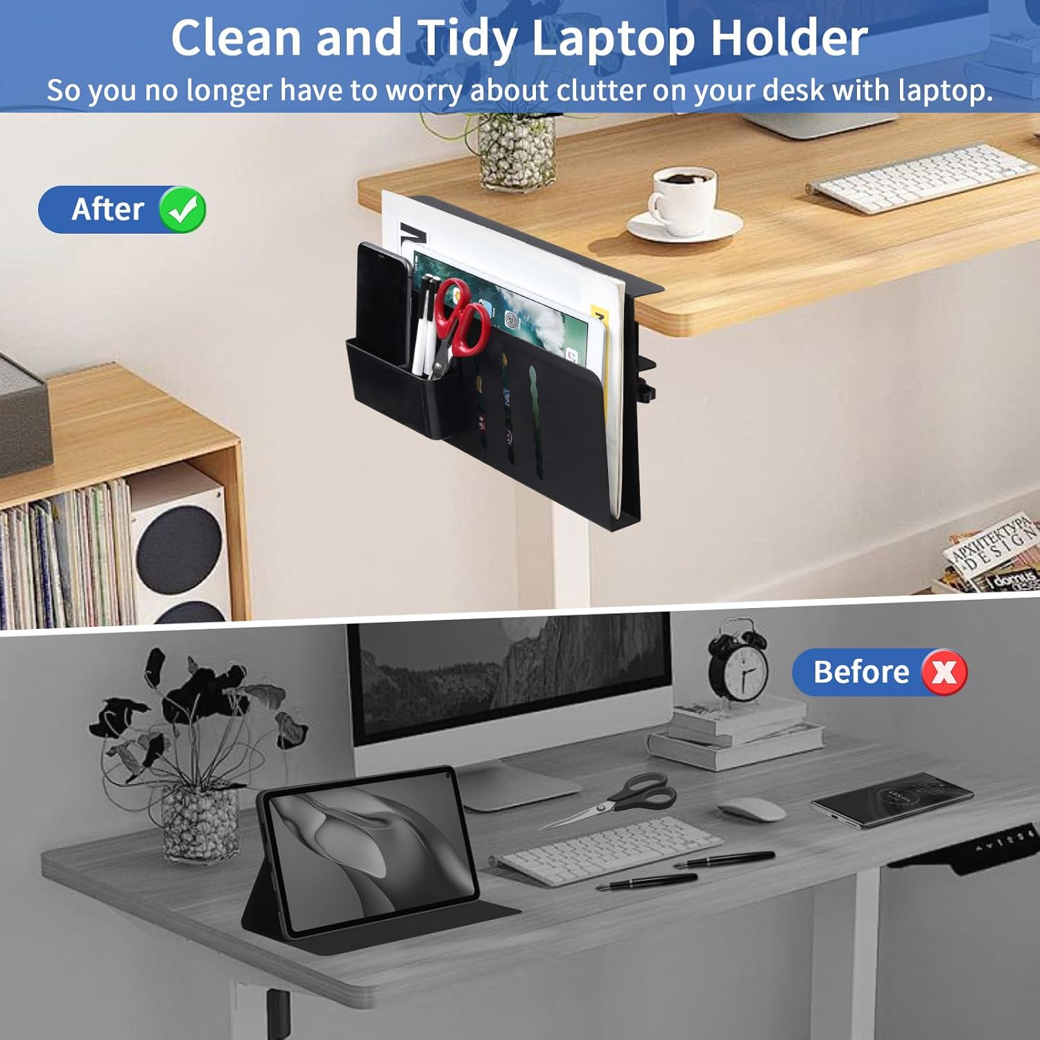 CARLA HOME Under Desk Side Laptop Holder Storage with No Drill Cable Management Tray and Pen Storage for Office and Home - Image 5