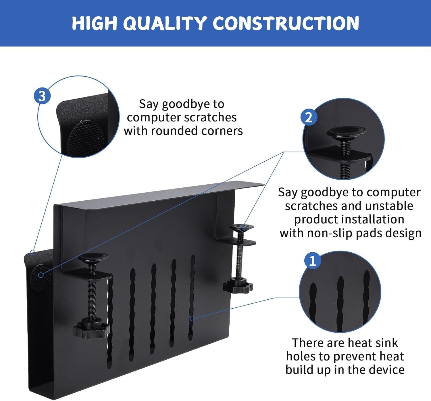CARLA HOME Under Desk Side Laptop Holder Storage with No Drill Cable Management Tray and Pen Storage for Office and Home - Image 6