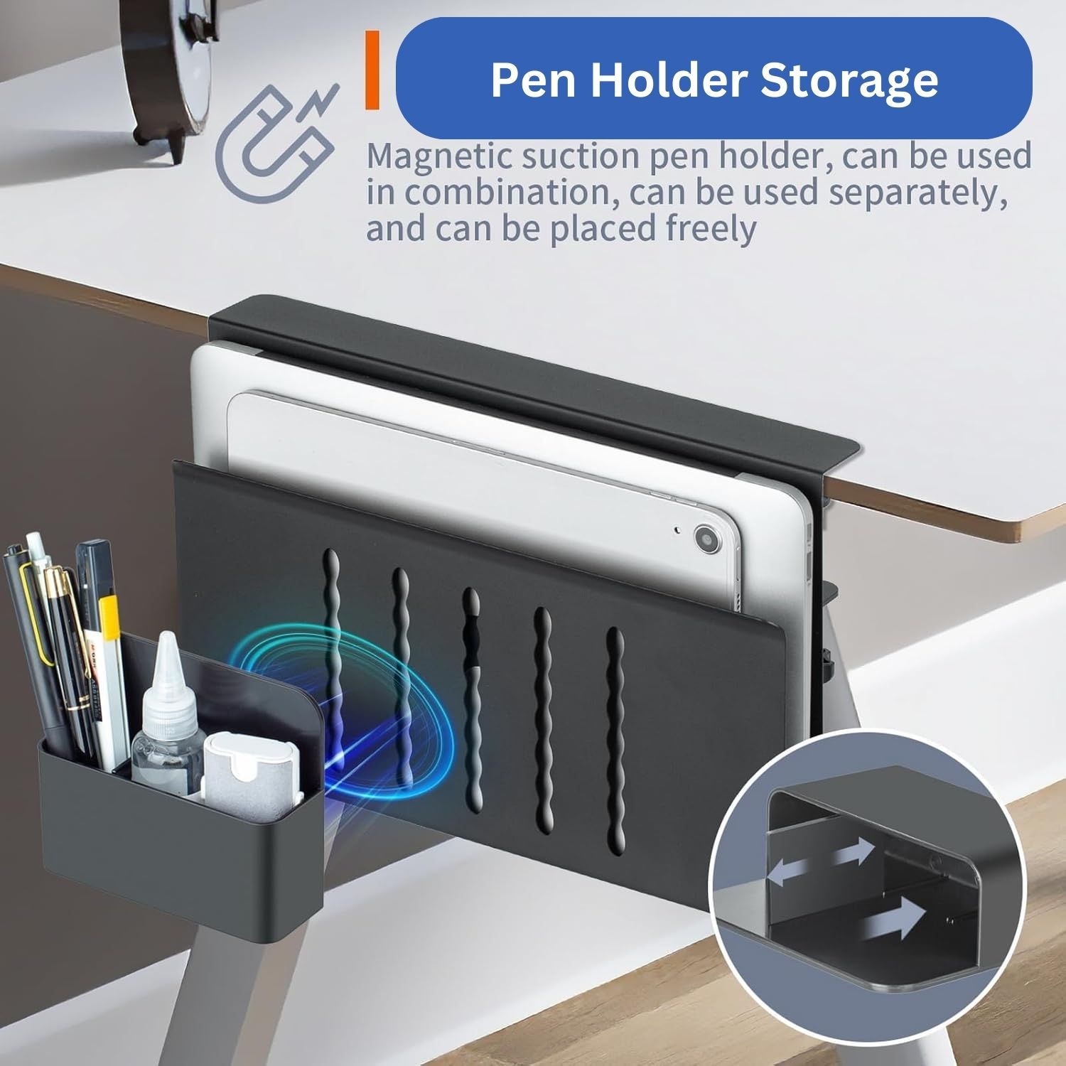 CARLA HOME Under Desk Side Laptop Holder Storage with No Drill Cable Management Tray and Pen Storage for Office and Home - Image 8