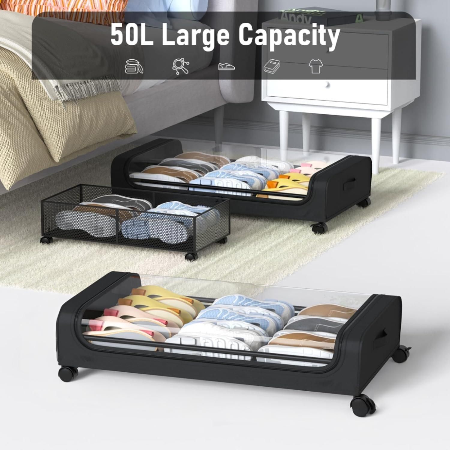 CARLA HOME XXL Under Bed Rolling Storage Containers with 50L Large Capacity and Wheels - Image 2