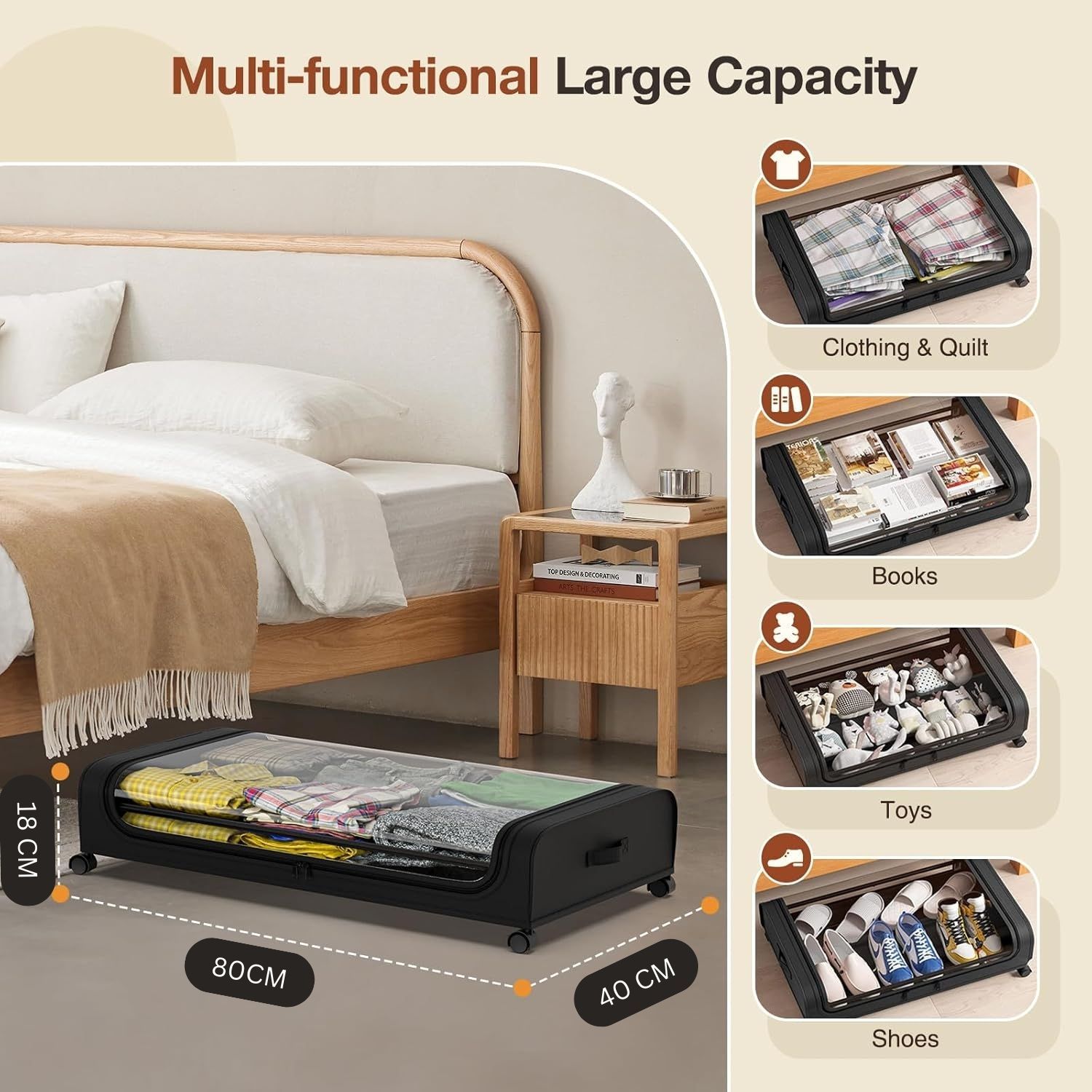 CARLA HOME XXL Under Bed Rolling Storage Containers with 50L Large Capacity and Wheels - Image 3