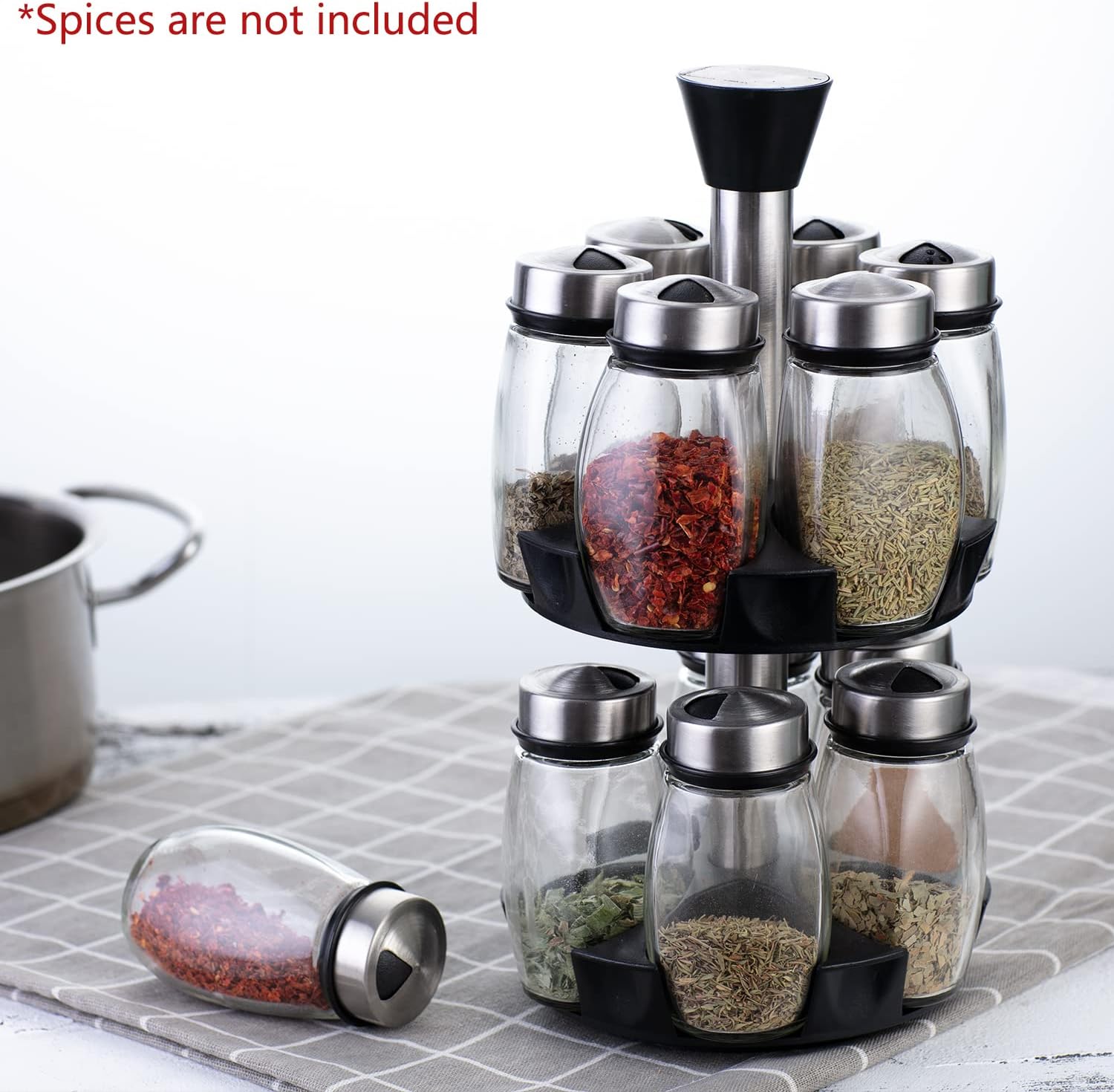CARLA HOME Rotating Spice Rack Organizer with 16 Glass Jars for Kitchen Seasoning and Herb Storage - Image 7