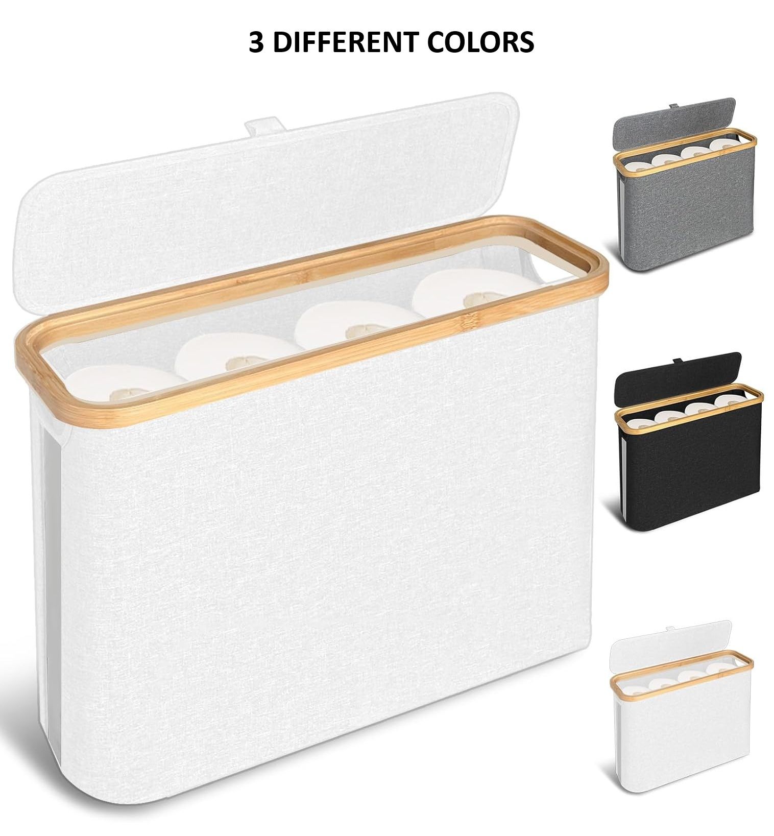CARLA HOME 2 pack Toilet Paper Storage Basket Holds Up to 12 Rolls with Bamboo Lid and Handle for RV Closet (Black) - Image 9