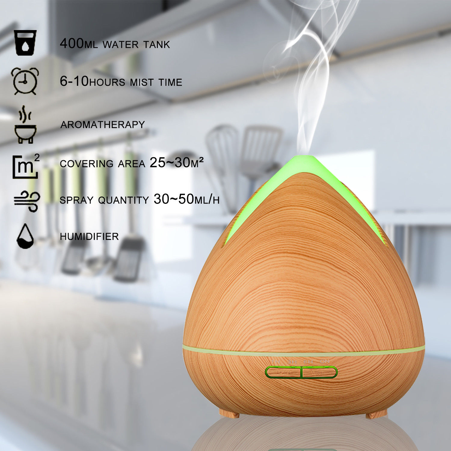PureSpa Ultrasonic Diffuser - Light Wood - Image 4