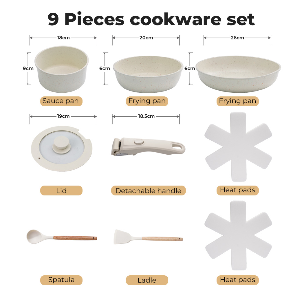 Toque 9-Piece Non Stick Cookware Set Kitchen Fry Pan - Image 3
